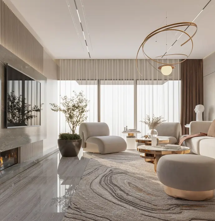 Luxury living room designed by Statement Studio in Kolkata